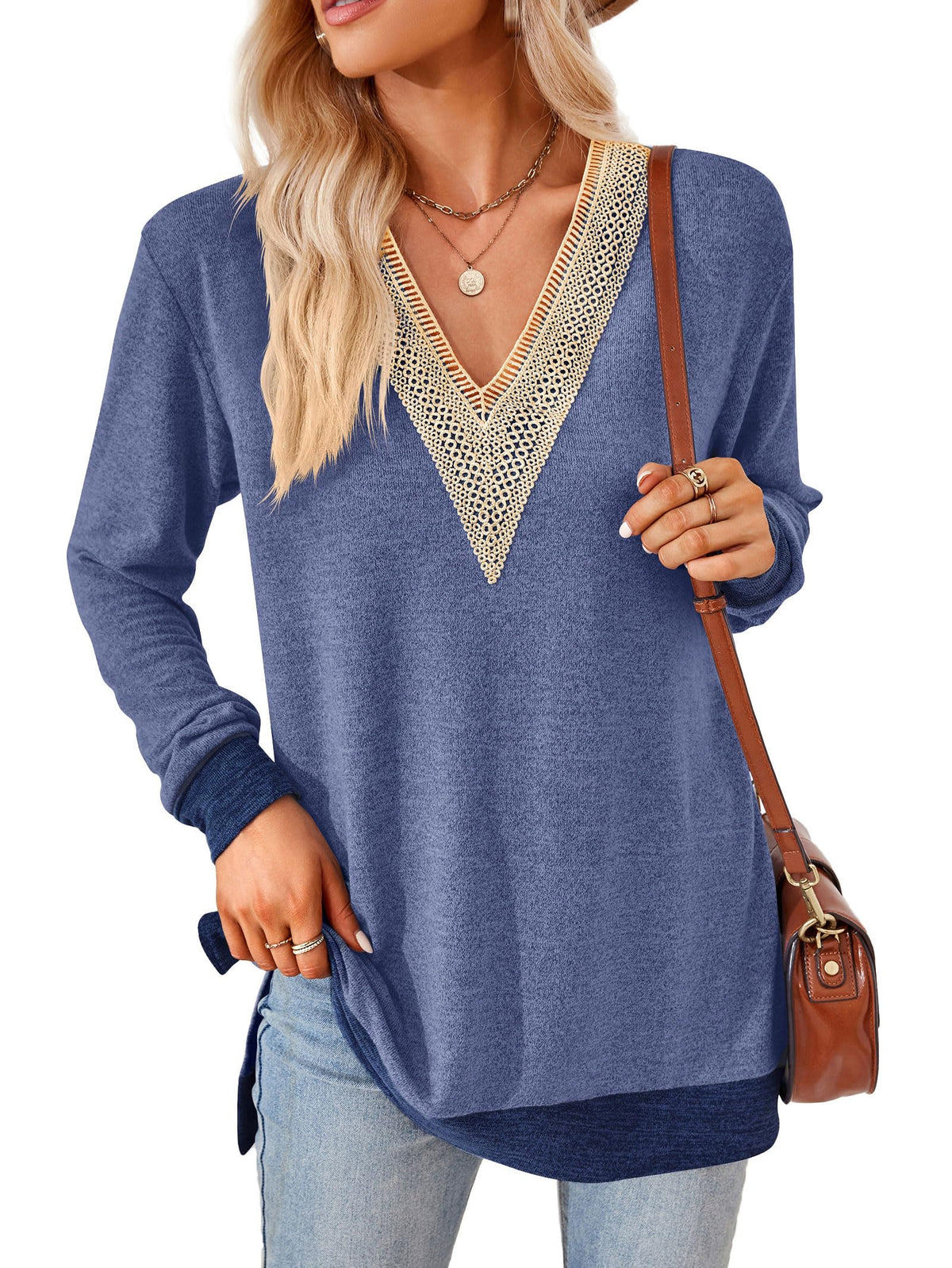 iChunhua Cozy Long Sleeve T Shirts Women Basic Ladies Jumpers Size 14 Dark Blue L