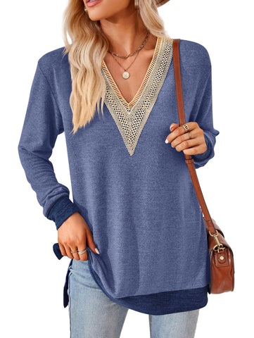 iChunhua Cozy Long Sleeve T Shirts Women Basic Ladies Jumpers Size 14 Dark Blue L