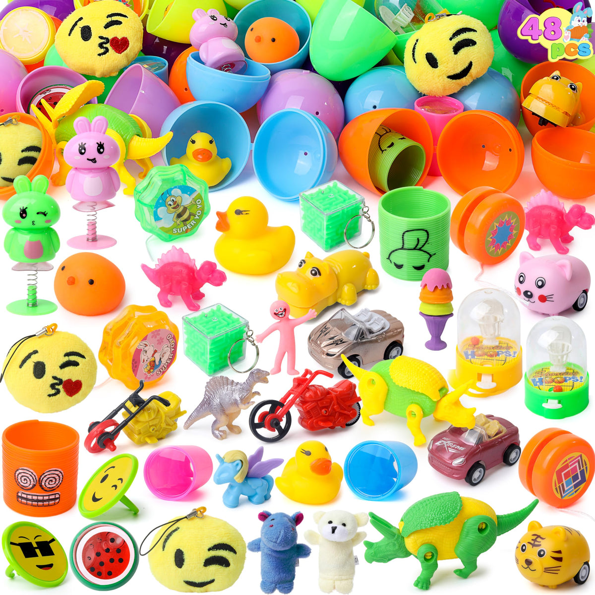 JOYIN 48 Pcs Prefilled Easter Eggs with Toys, filled Jumbo Easter Eggs, Pre Filled for Easter Basket Stuffers, Party Favors, Easter Egg Hunt, Classroom Events
