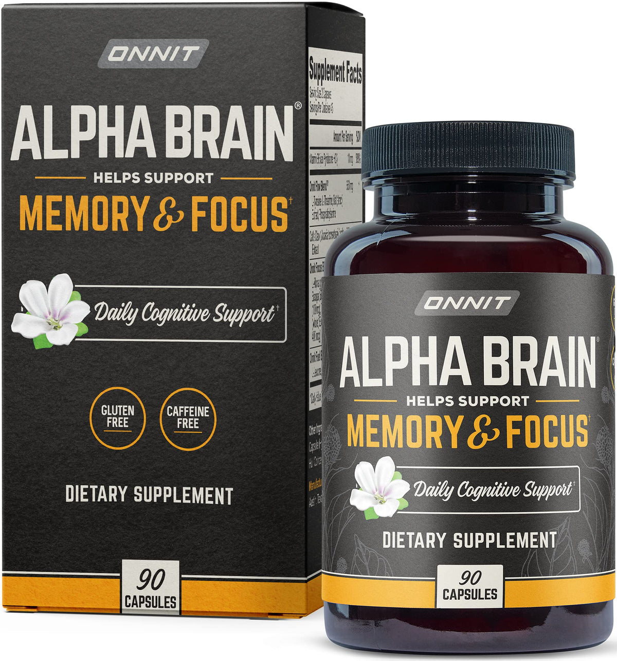 Onnit Alpha Brain Premium Nootropic Brain Supplement, 90 Count, for Men & Women - Caffeine-Free Focus Capsules for Concentration, Brain & Memory Support - Brain Booster Cat's Claw, Bacopa, Oat Straw