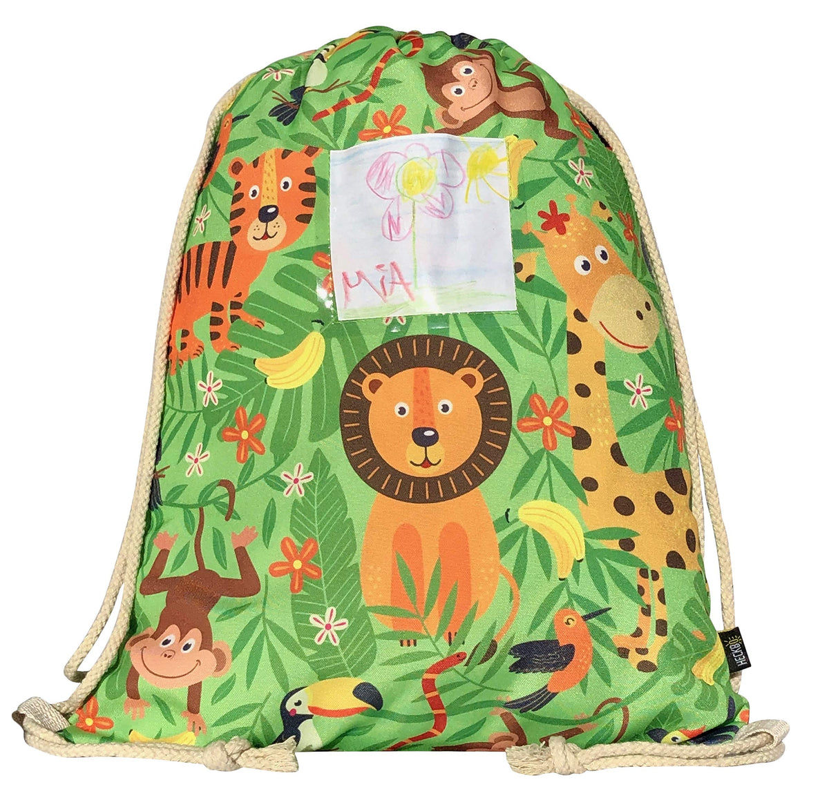 HECKBO kids jungle gym drawstring bag with plastic window - 40x32cm - 12.6" x 15.8" - string bag - kindergarten daycare crÃƒÆ’Ã†â€™Ãƒâ€ Ã¢â‚¬â„¢ÃƒÆ’Ã¢â‚¬Å¡Ãƒâ€šÃ‚Â¨che school football - children kids girl boy backpack, sports bag