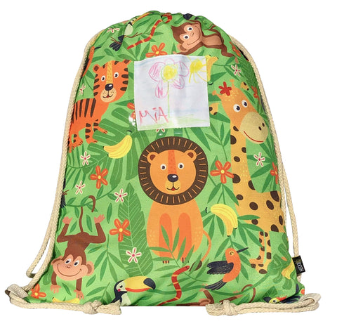 HECKBO kids jungle gym drawstring bag with plastic window - 40x32cm - 12.6" x 15.8" - string bag - kindergarten daycare crÃƒÆ’Ã†â€™Ãƒâ€ Ã¢â‚¬â„¢ÃƒÆ’Ã¢â‚¬Å¡Ãƒâ€šÃ‚Â¨che school football - children kids girl boy backpack, sports bag