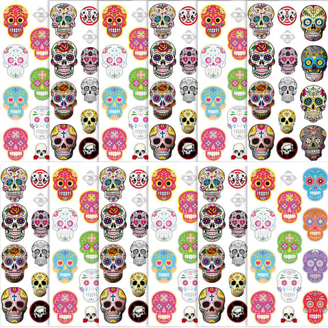 Day of the Dead Sugar Skull Tattoos(156PCS),Halloween Temporary Tattoos Sugar Skull Skeleton Tattoos for kids Boys Girls Halloween Party Favor Supplies