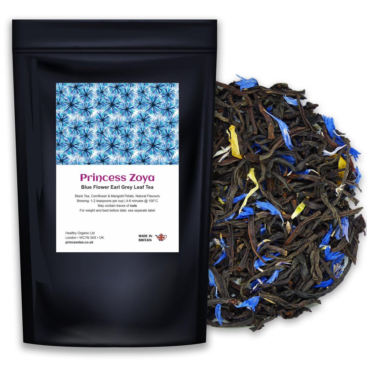 Earl Grey Blue Flower Large Leaf Tea, Premium Black Tea with Italian Bergamot Oil