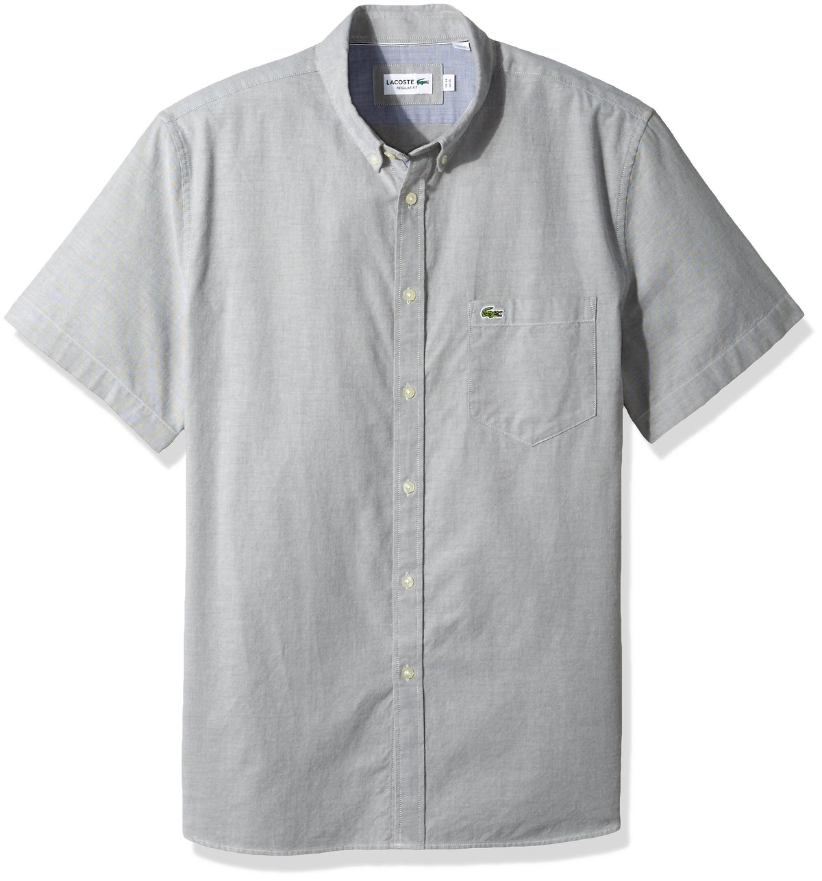 Lacoste Men's Short Sleeve Button Down Oxford Solid Shirt Regular Fit Shirt, Safari/White, XL/XXL