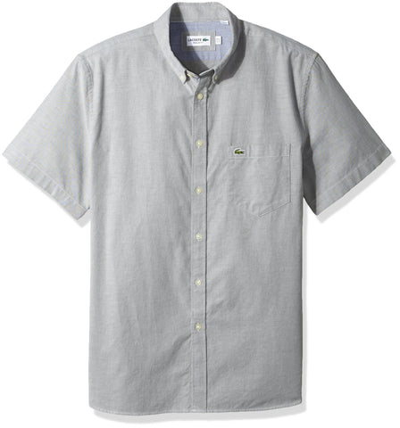 Lacoste Men's Short Sleeve Button Down Oxford Solid Shirt Regular Fit Shirt, Safari/White, XL/XXL