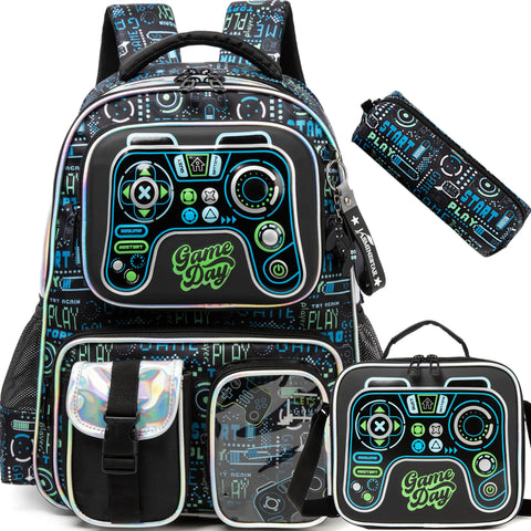 Meetbelify Backpacks for Boys School Backpacks for Elementary Students Ages 8-10 Kids Aesthetic Travel Backpack Laptop Bookbag with Lunch Box Pencil Case 3 in 1 Backpack Set for Boys