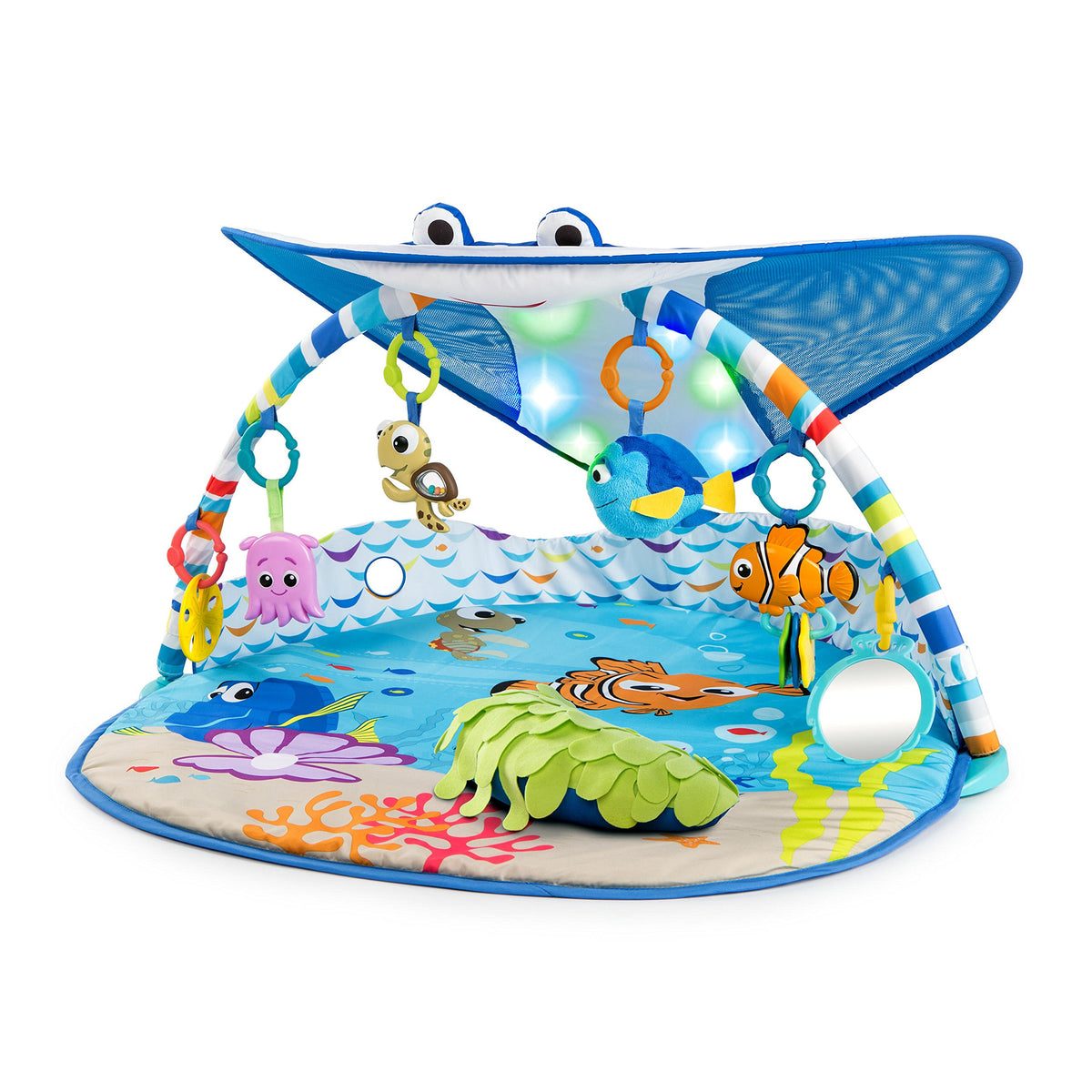 Bright Starts, Disney Baby, Finding Nemo Ocean Lights Baby Activity Gym and Play Mat with Detachable Toys, Sound and Music, Ages Newborn + (Pack of 1)