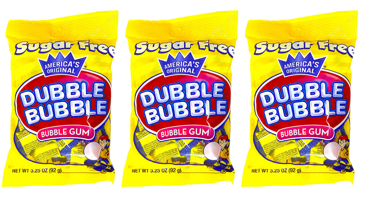 Dubble Bubble Gum 3.25 Ounce Bag (Pack of 3) - Individually Wrapped Sugar Free Bubble Gum