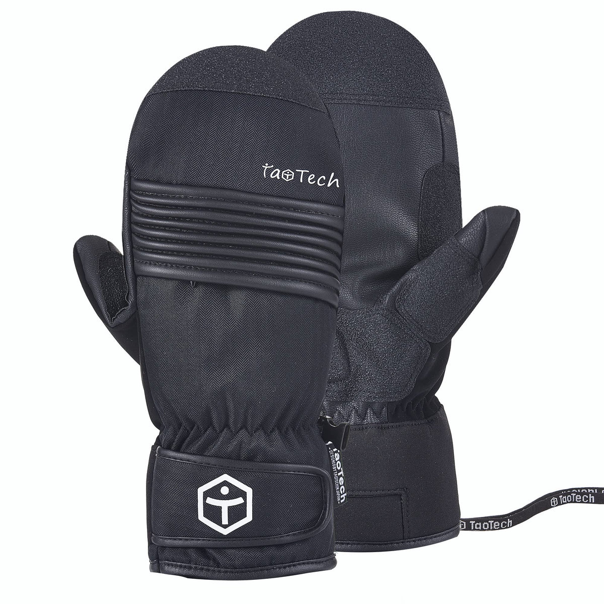 TaoTech Mittens Gathered Snowboard Gloves with Wrist Guard Men's Women's Ski Gloves with Protector Waterproof 5 Finger Inner (M, Gathered/Black)