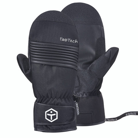 TaoTech Mittens Gathered Snowboard Gloves with Wrist Guard Men's Women's Ski Gloves with Protector Waterproof 5 Finger Inner (M, Gathered/Black)