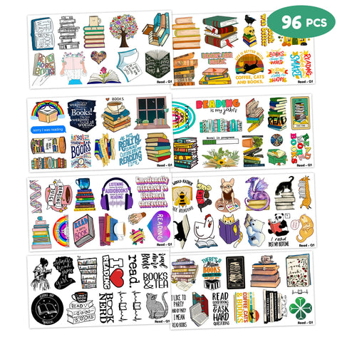 (96 PCS) Funny Reading Book Booklish Nerd Temporary Tattoos Birthday Themed Party Supplies Decorations Favors Cute Inspirational Stickers Tattoo Gifts for Kids Girls Boys Teachers Decor School Reward