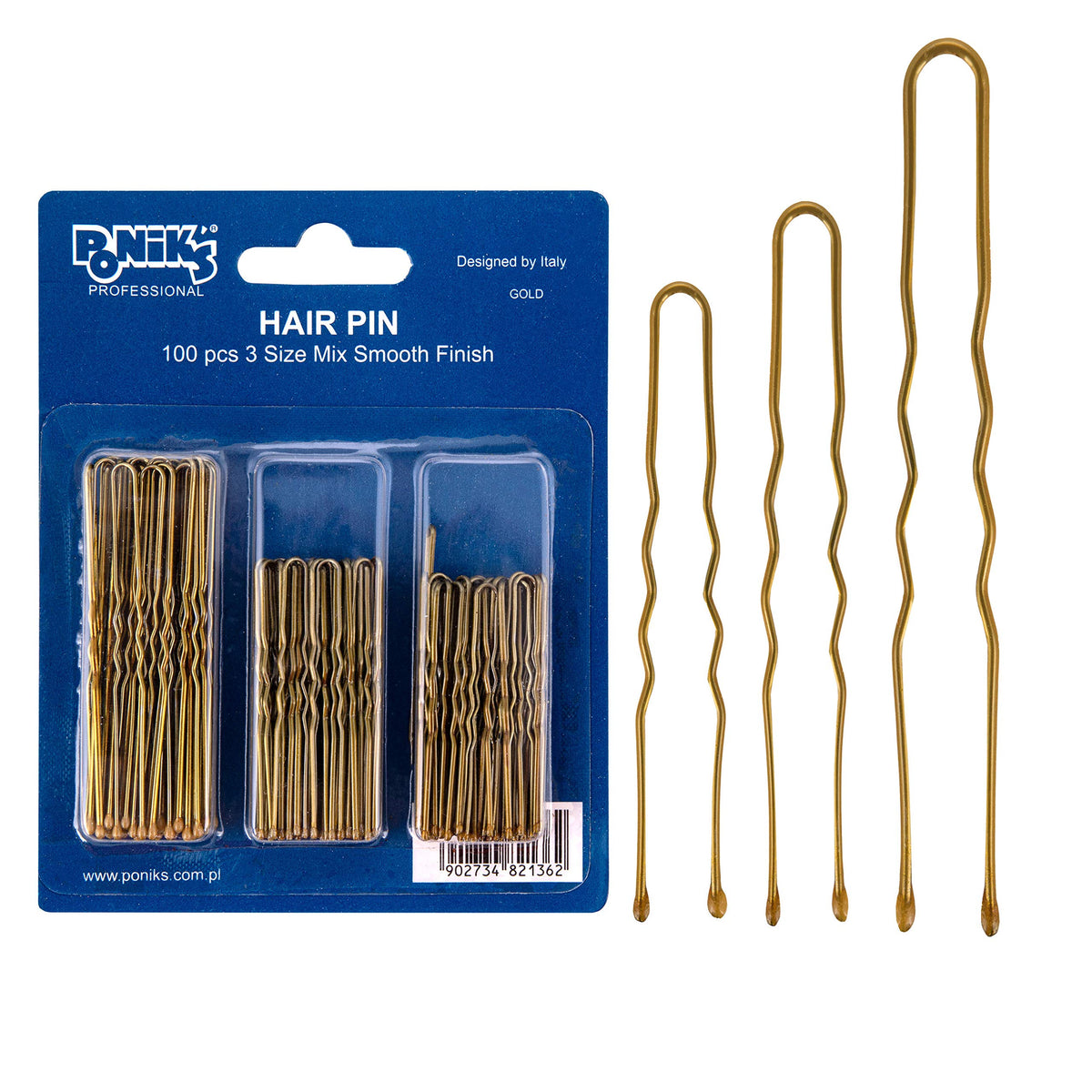 Ponik's 100 Metal Hair Pins 3 Sizes - Bobby Pins U Shape - Gold