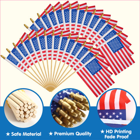 JOYIN 24 Pcs Small American Flags on Stick 4x6 Inch for 4th of July Celebration, Memorial Day decorations, Patriotic Party Supplies, Independence Day Gathering, Veterans Day, Patriotic Party Favors