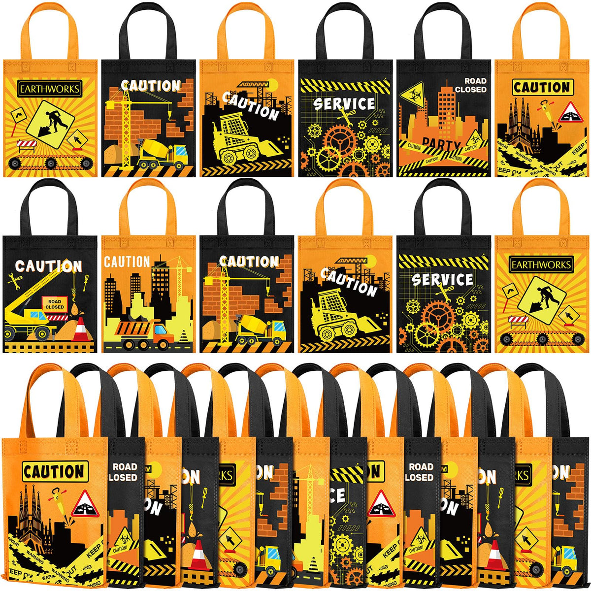 Talltalk 24 Pcs Construction Zone Tote Bags with Handles Truck Themed Favor Construction Party Non Woven Fabric Goodie Bag Construction Theme Birthday Party Supplies for Boys Girls Kids, 8 Styles