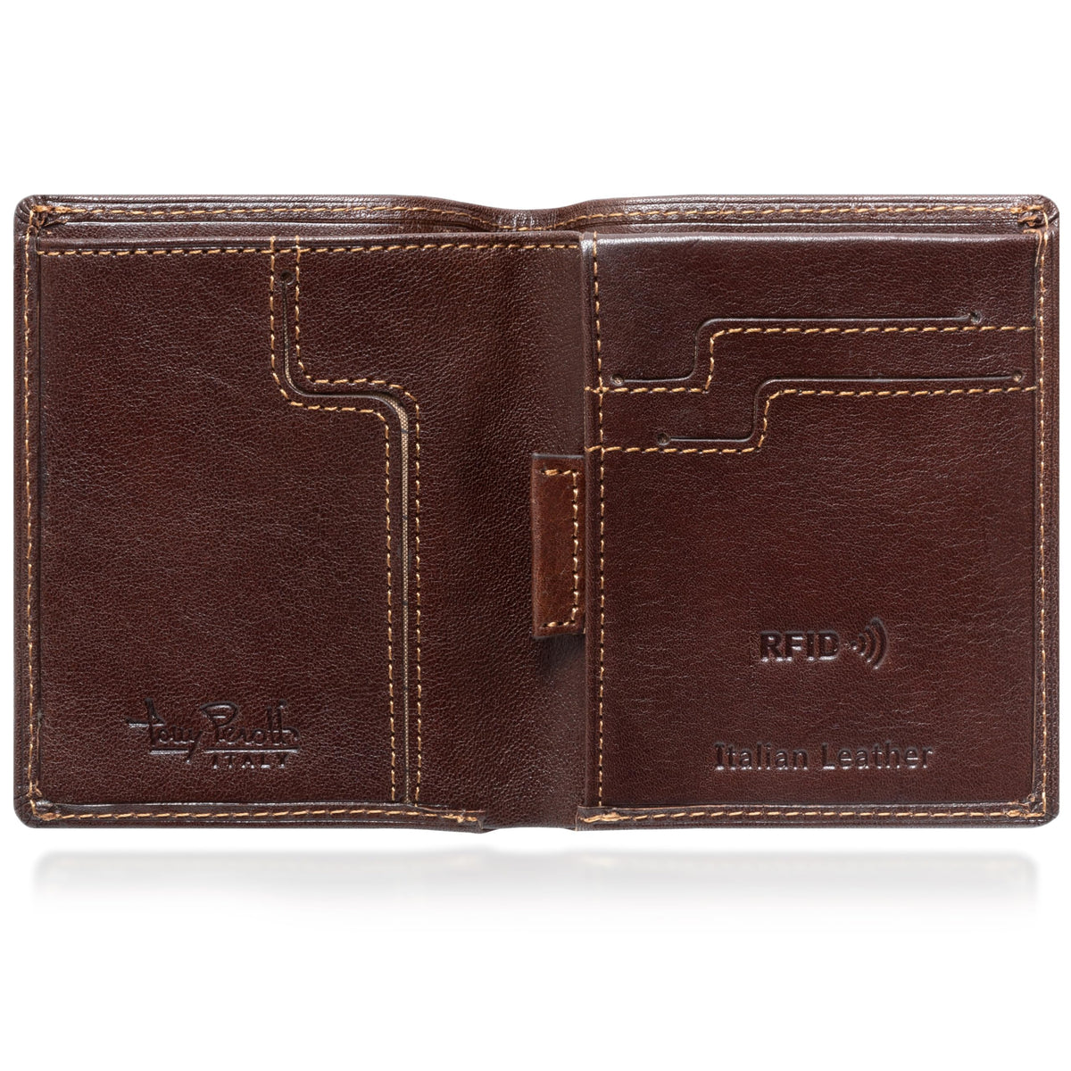 Tony Perotti Men's Italian Leather Bifold Wallet With Card Holders, Pockets - Slim RFID With Quick Card Pull Tab - Eco-Friendly Tanned Full Grain