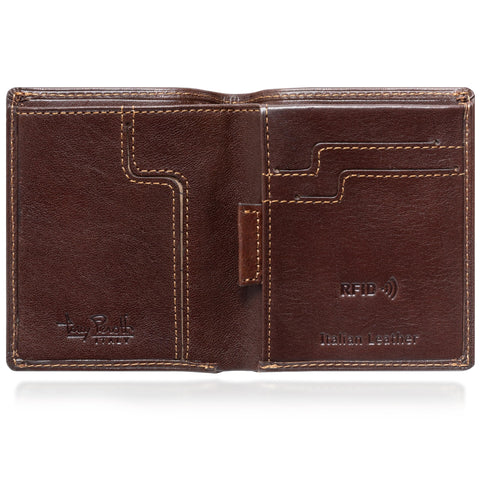 Tony Perotti Men's Italian Leather Bifold Wallet With Card Holders, Pockets - Slim RFID With Quick Card Pull Tab - Eco-Friendly Tanned Full Grain