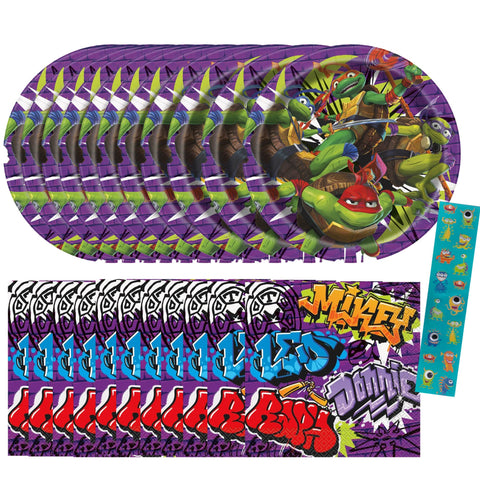 TMNT Party Supplies - Ninja Turtle Party Decorations - Bundle For 16 Guests - 16 Lunch Ninja Turtle Plates and 16 Large Ninja Turtle Napkins - Ninja Turtles Birthday Decorations