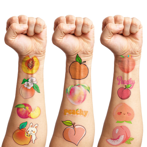 96PCS Fruit Peach Temporary Tattoos Stickers Themed First Birthday Party Decorations Favors Supplies Decor Cute Pink Cartoon Just Peachy Tattoo Sticker Gifts For Kids Boys Girls School Prizes Carnival