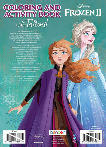 Disney Frozen 2 Anna and Elsa 48-Page Color and Activity Book with Temporary Tattoos 45821, Multicolor
