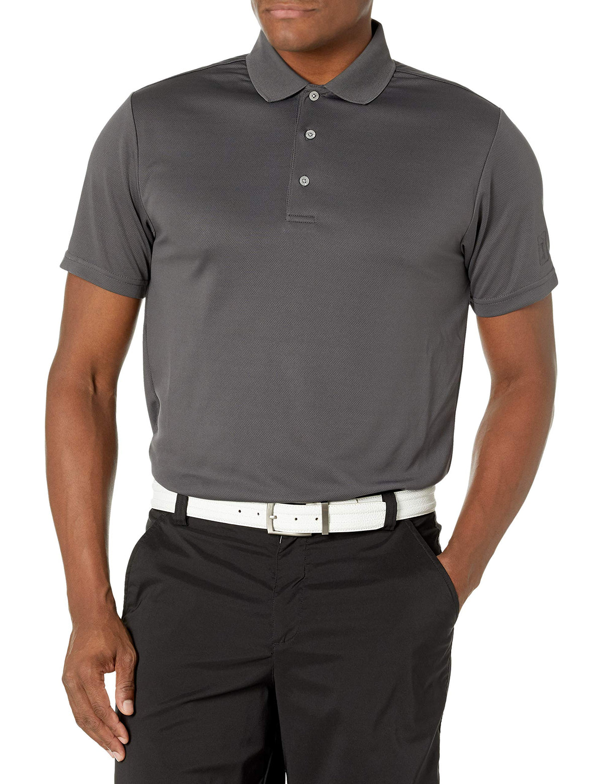 PGA TOUR Men's Airflux Solid Mesh Short Sleeve Golf Polo Shirt, Asphalt, S