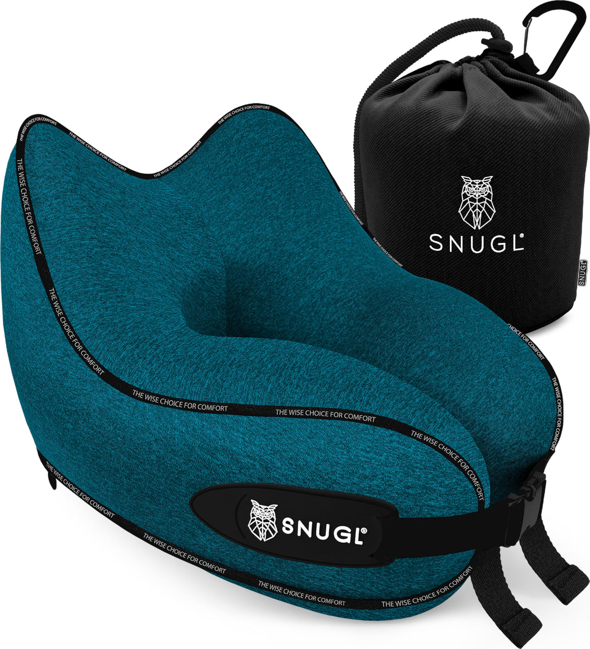 SNUGL Travel Pillow - Memory Foam Neck Cushion - Flight Pillow | Support Neck Pillow for Travel | Travel Neck Pillow for Airplane with Carry Bag & Clip | Flying Travel Essentials (Teal - Regular)