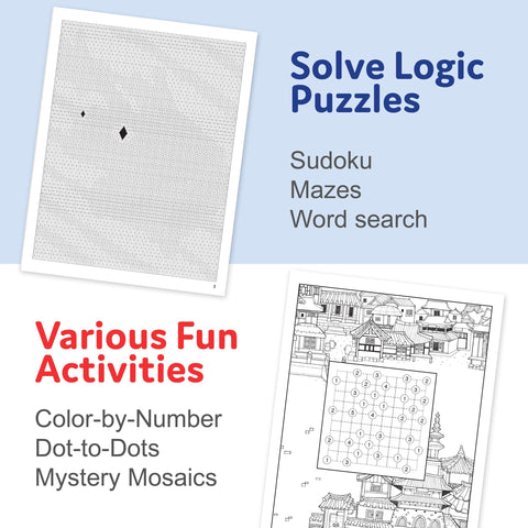 Activity Books for Adults, 4 Volume Set with Over 100 Pages of Stress-Relieving Activities Like Sudoku, Color by Number, Mosaics, and Inspirational Quotes