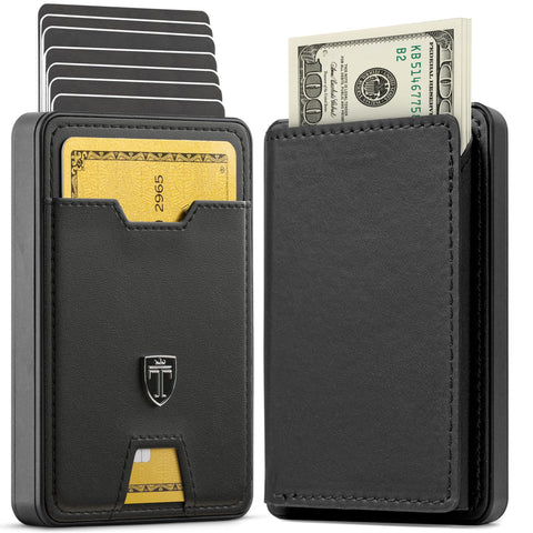 TRAVANDO Swype Slim Wallet for Men Metal RFID Blocking Mens Wallet Card Case, Black, Swype Slim, Bill Compartment