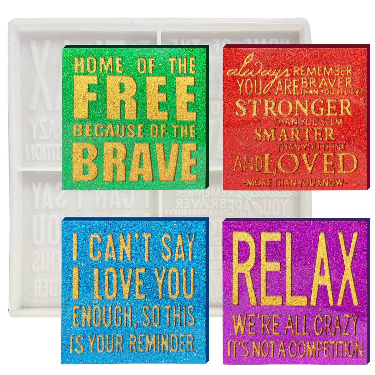 Square Sign Molds Inspirational Quotes Resin Molds Silicone Epoxy Resin Patriotic Mold Sign I Love You Signs Silicone Casting Molds DIY Home Office Decor Positive Motivational Sign Table Decorations