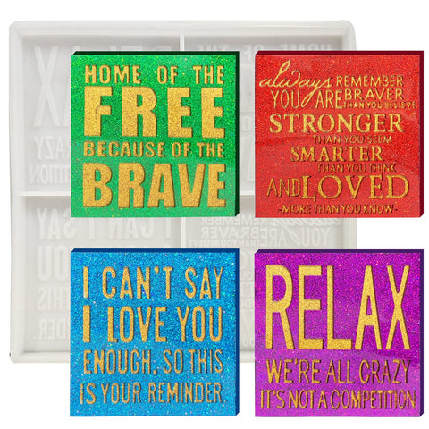 Square Sign Molds Inspirational Quotes Resin Molds Silicone Epoxy Resin Patriotic Mold Sign I Love You Signs Silicone Casting Molds DIY Home Office Decor Positive Motivational Sign Table Decorations