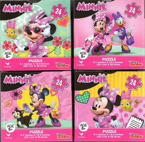 Cardinal Minnie Mouse Bundle of 4 24 Pieces in Cube Shaped Boxes. Gift Set of Puzzles for Girls Ages 5+ 10.3 Inch X 9.1 Inch Puzzle