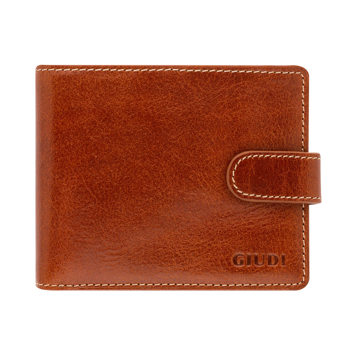 Giudi Bifold Leather Men's Wallet - Made in Italy - Coin Pocket - Button Snap Closure