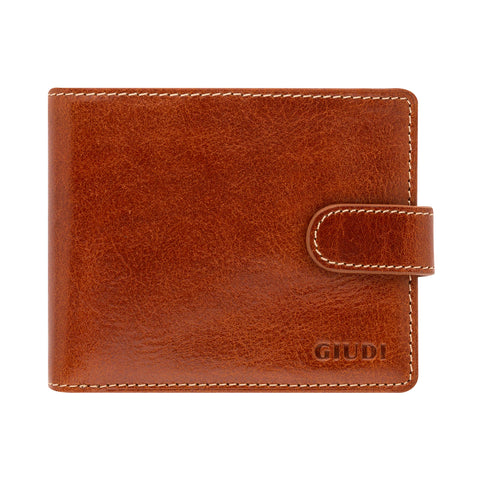 Giudi Bifold Leather Men's Wallet - Made in Italy - Coin Pocket - Button Snap Closure
