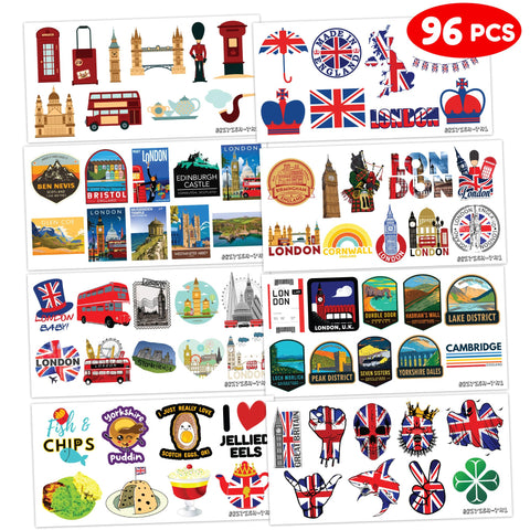 Generic British Temporary Tattoos Birthday Party Supplies Favors Decorations Super Cute 96PCS Fake Tattoos Stickers for Boys Girls School Classroom Rewards Gifts Ideal Halloween