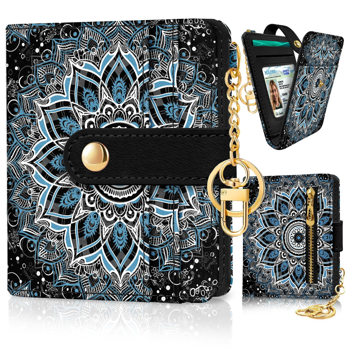 Jogjam Mandala Rfid Ladies Wallet, Small Slim Thin Compact Credit Card Women Wallet, PU Leather Bifold Cash Wallet, Zipper Coin Pocket & ID Window, Female Wallet