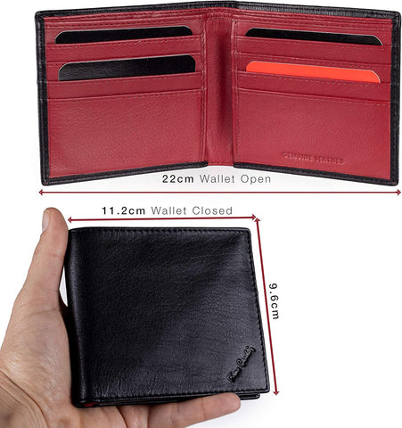 Mens Genuine Leather Wallet - Nappa by Pierre Cardin | RFID Blocking | Soft, Smooth, Durable & Crease Proof Bi-Fold Gents Wallet (Black/Red Inner)