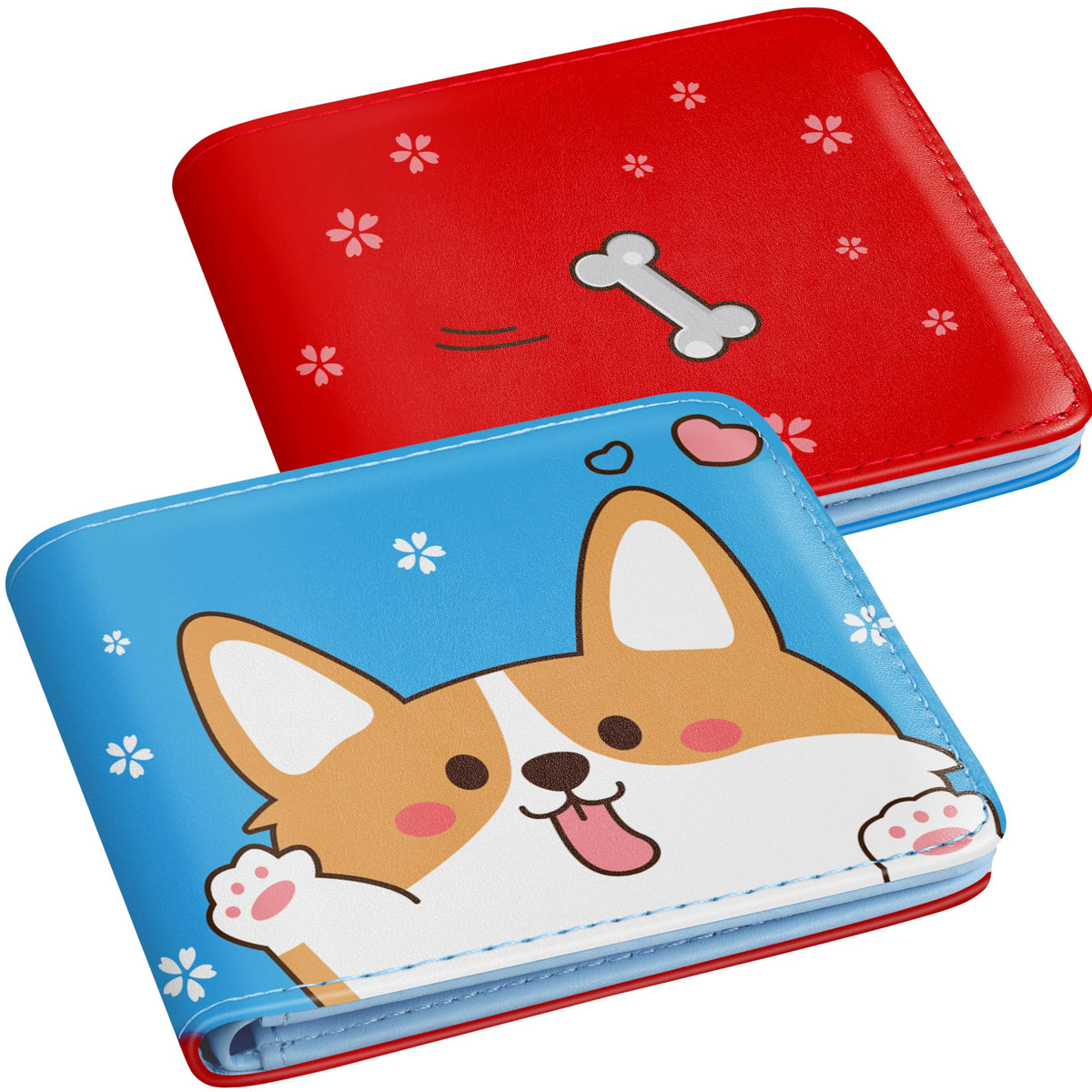 Toyuma for Cartoon Leather Wallet for Teen Girls Boys, Blue Dog, Minimalist