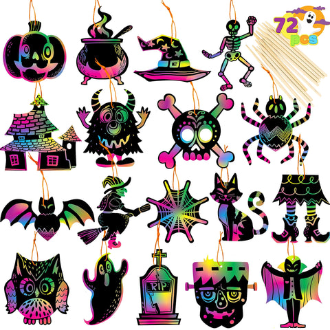 JOYIN 72 Pcs Halloween Crafts for Kids, Halloween Scratch with 18 Designs for Arts and Crafts, Activity Book, Trick-or-Treating, Halloween Party Favors, Halloween Event Party Supplies