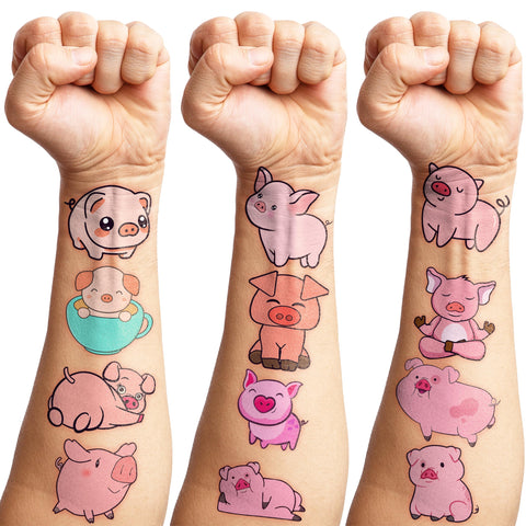 Generic Pig Temporary Tattoos Birthday Party Supplies Favors Decorations Super Cute 80PCS Fake Tattoos Stickers for Boys Girls School Classroom Rewards Gifts Ideal Halloween