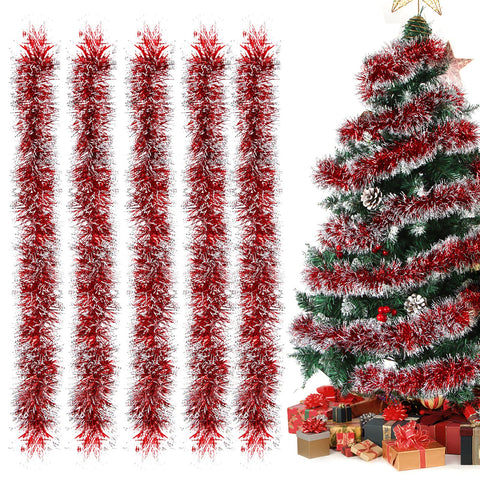 Aurasky Gerlande Christmas Red, Pack of 5 Tinsel Garland, Christmas Tree Garland, Shiny Christmas Tree Decoration, Christmas Tree Decoration Garlands