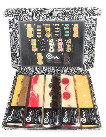 Oooh!..FUDGE Luxury Gourmet Fudge Selection Hamper (Pack of 5 Bars) - The Pudding Box - Handmade Fudge Gift - Lemon Meringue, Banoffee Pie, Mississippi Mud Pie, Strawberry Cream Swirl, Cherry Bakewell