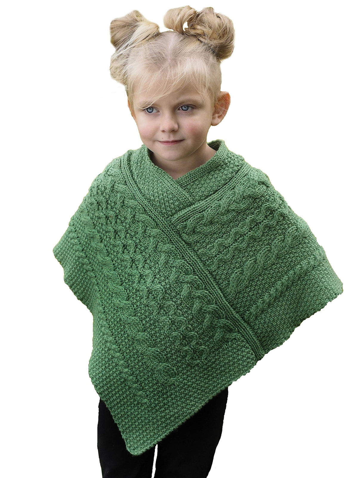 Aran Crafts Kid's Irish Cable Knitted Wool Soft Cape Poncho (SH4563-S1-3-GRE)