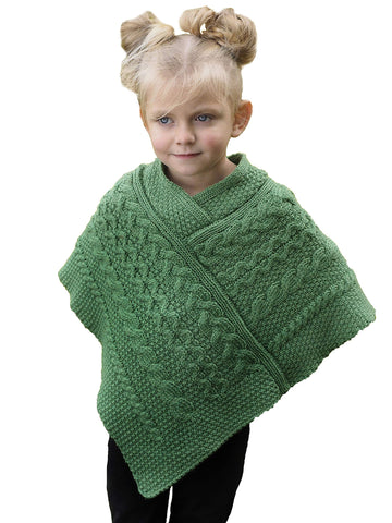Aran Crafts Kid's Irish Cable Knitted Wool Soft Cape Poncho (SH4563-S1-3-GRE)
