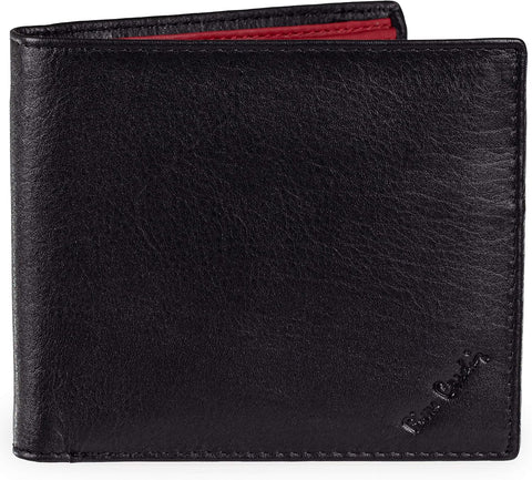 Mens Genuine Leather Wallet - Nappa by Pierre Cardin | RFID Blocking | Soft, Smooth, Durable & Crease Proof Bi-Fold Gents Wallet (Black/Red Inner)