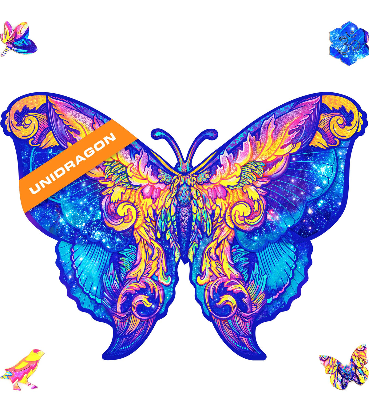 UNIDRAGON Original Wooden Jigsaw Puzzles - Intergalaxy Butterfly, 306 pcs, King Size 16.1"x11.8", Beautiful Gift Package, Unique Shape Best Gift for Adults and Kids
