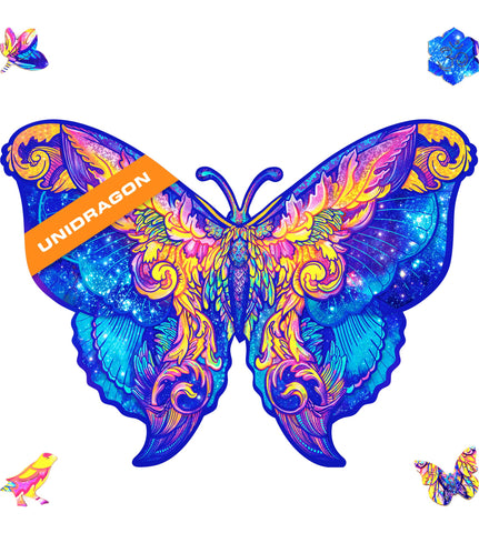 UNIDRAGON Original Wooden Jigsaw Puzzles - Intergalaxy Butterfly, 306 pcs, King Size 16.1"x11.8", Beautiful Gift Package, Unique Shape Best Gift for Adults and Kids