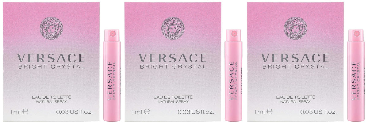 3 Versace Bright Crystal Eau De Toilette Spray Sample Travel Vials .03 oz / 1 ml Each Womens (Lot of 3) NEW