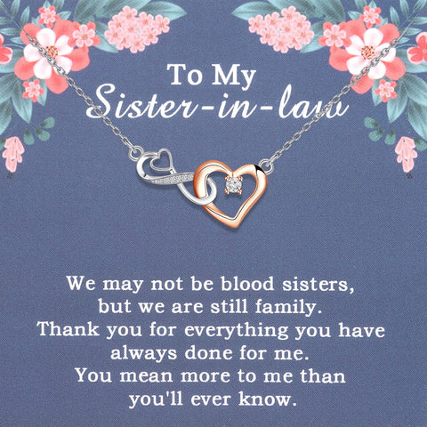 PLITI Sister In Law Necklace For Women Sister In Law Wedding Gift From Bride Bonus Sister Birthday Infinity Heart Necklace, M, Stainless Steel, No Gemstone