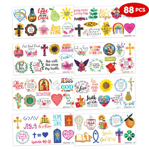 Easter Religious Temporary Tattoos bible verse scripture Holy Week Christian Faith Jesus Cross Themed Stickers for Kids Adult Party Supplies Decorations Favors and Prizes Gifts for Boys and Girls