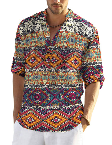 COOFANDY Men's Cotton Linen Henley Shirt Long Sleeve Hippie Casual Beach T Shirts